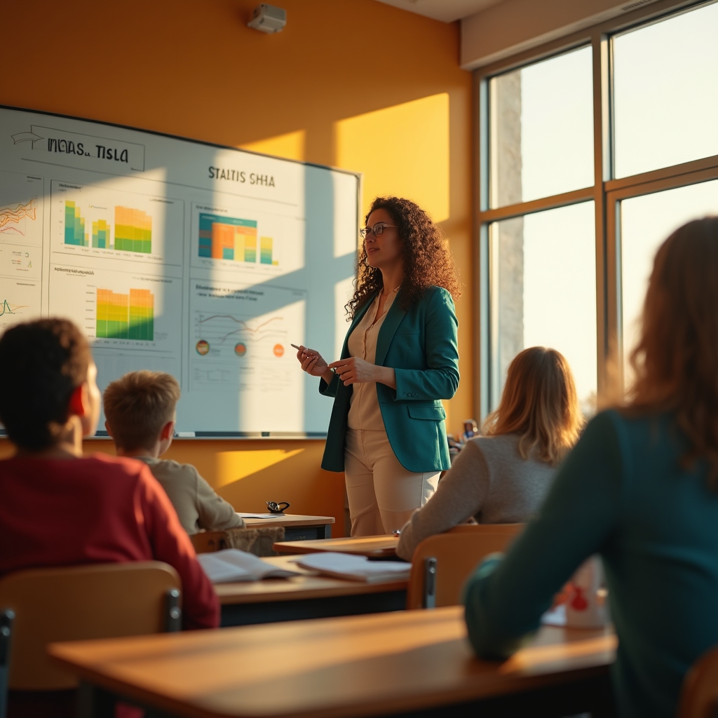 Insegnante che conduce una lezione di educazione finanziaria in classe