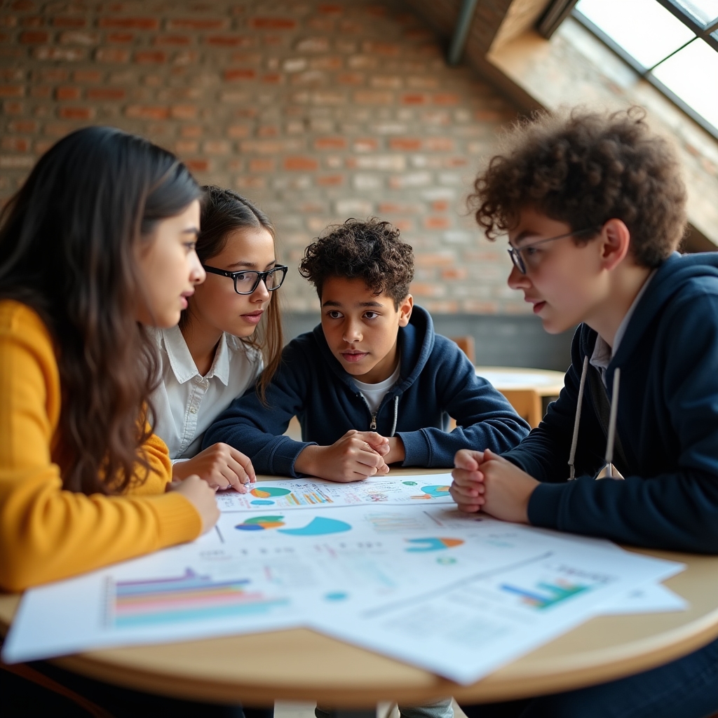 Studenti che lavorano insieme su attività di scelte economiche in gruppo